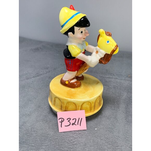 Vintage Schmid Pinocchio Ceramic Music Box Figurine with Rocking Horse - Picture 9 of 9
